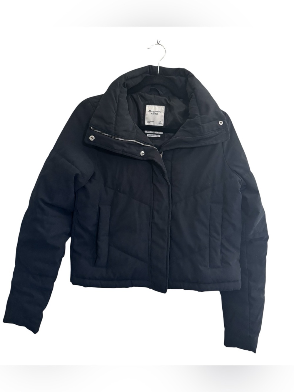 Abercrombie & Fitch Mini Puffer in black Womens XS snap zip crop #7478